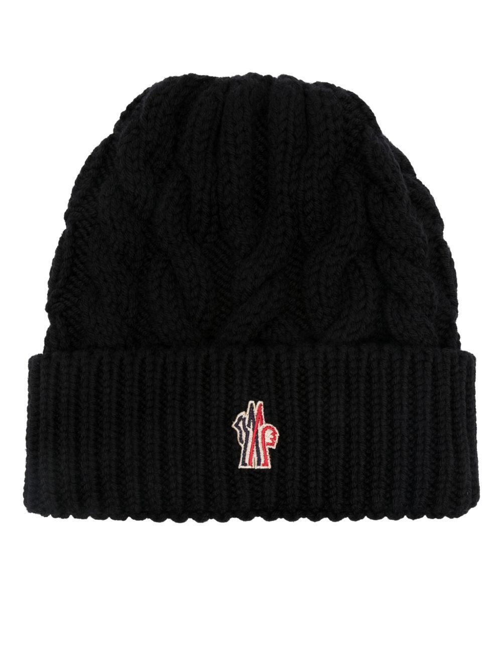 Moncler Grenoble 标贴粗绞花针织套头帽 - 黑色