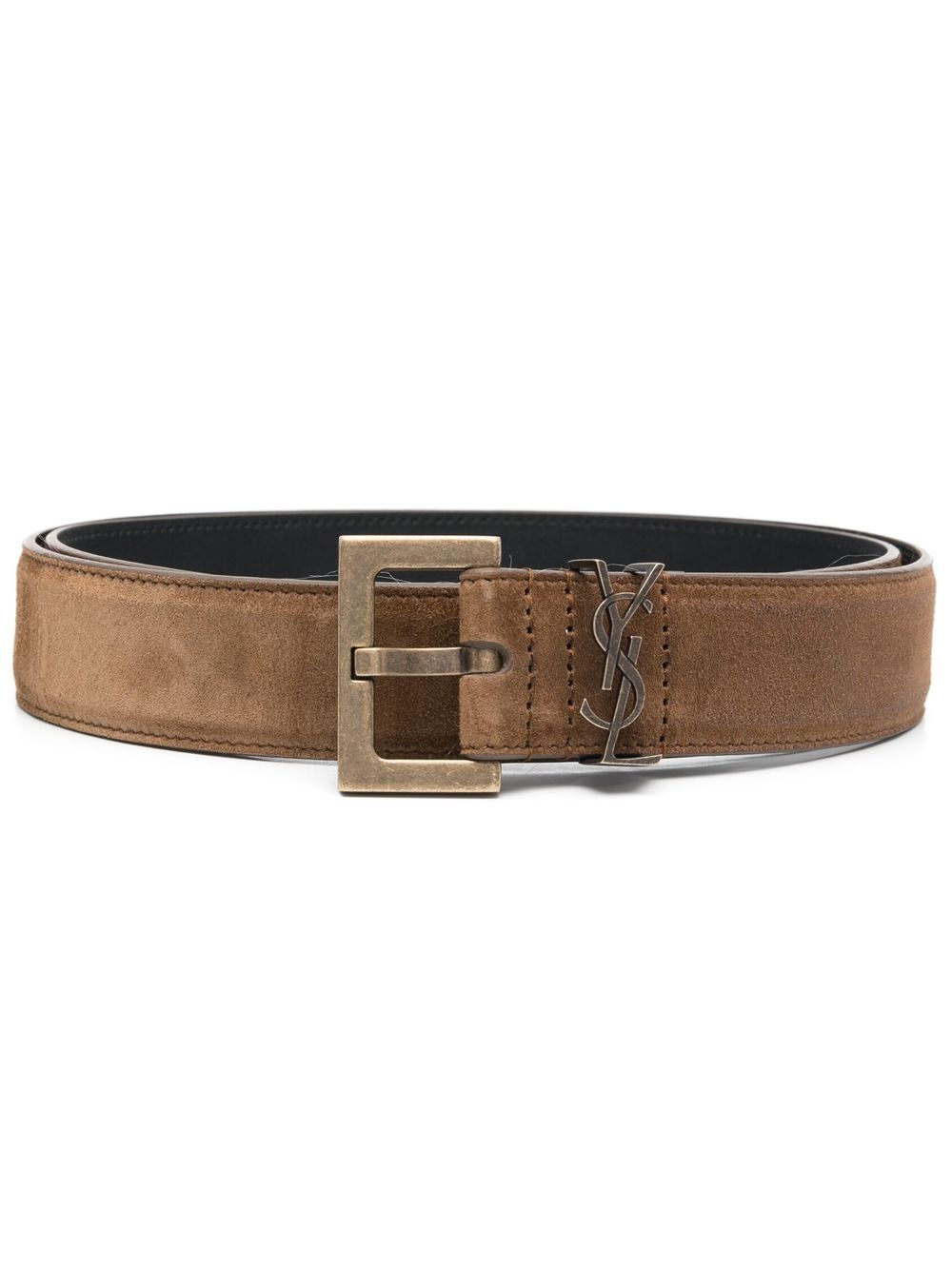 Saint Laurent logo标牌皮质腰带 - 褐色