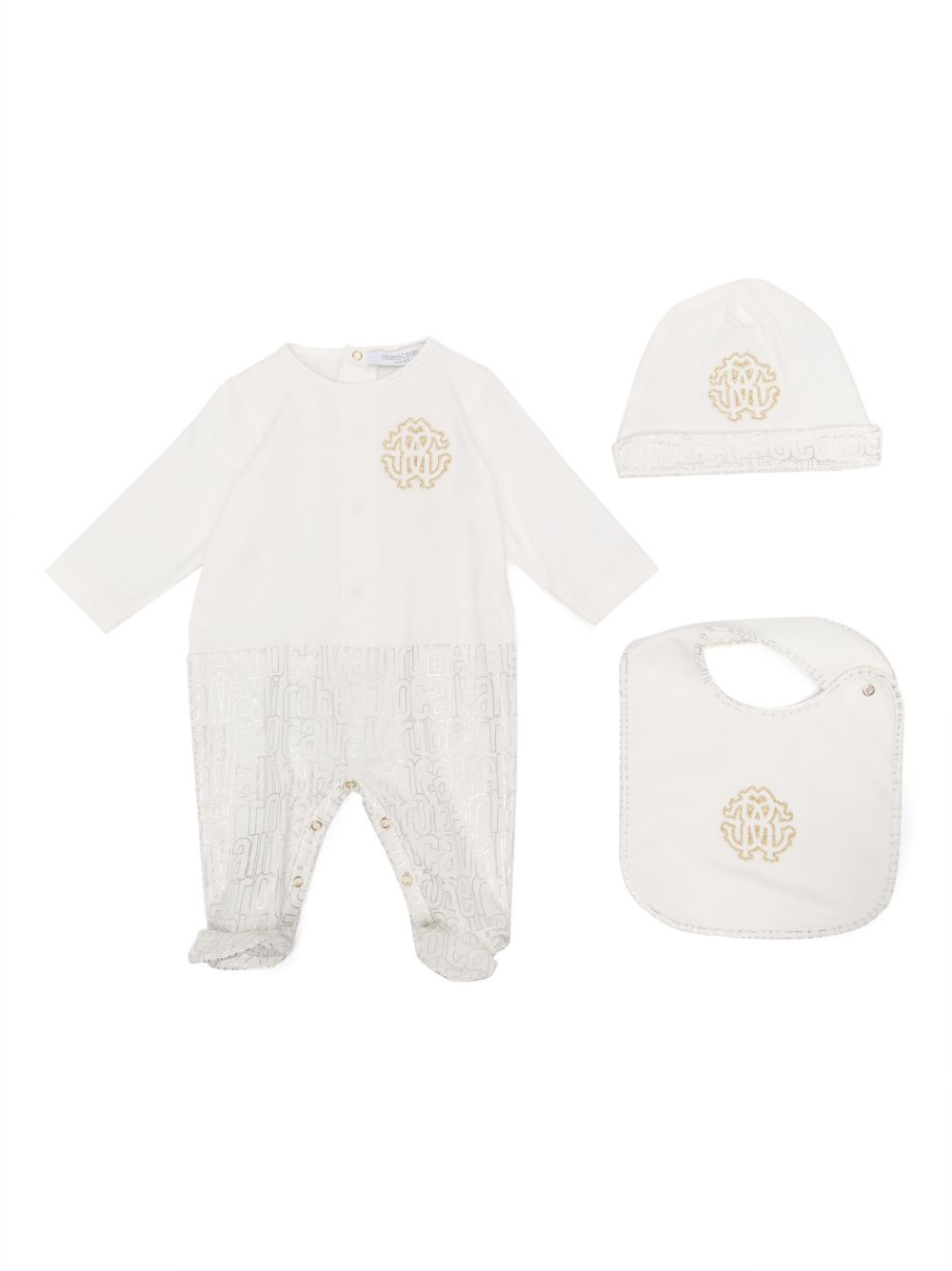 Roberto Cavalli Junior logo刺绣棉连体衣套装 - 白色