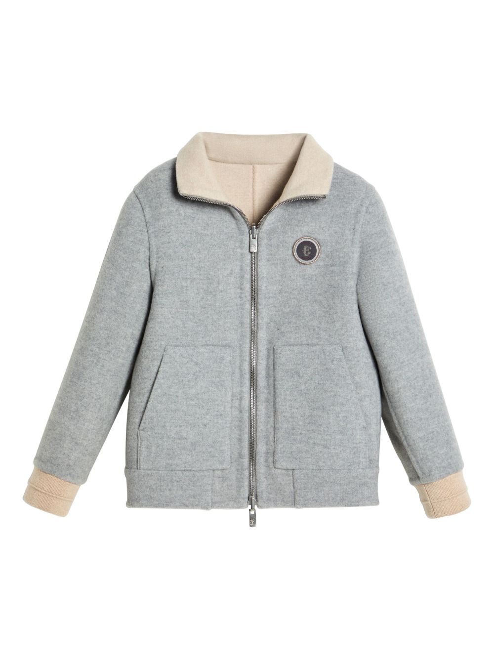 Brunello Cucinelli Kids logo贴花夹克 - 灰色