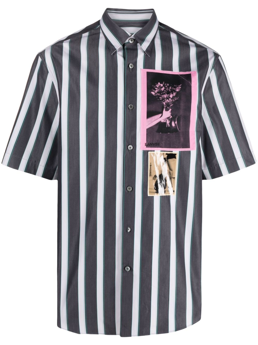 Lanvin 条纹图案棉衬衫 - 灰色