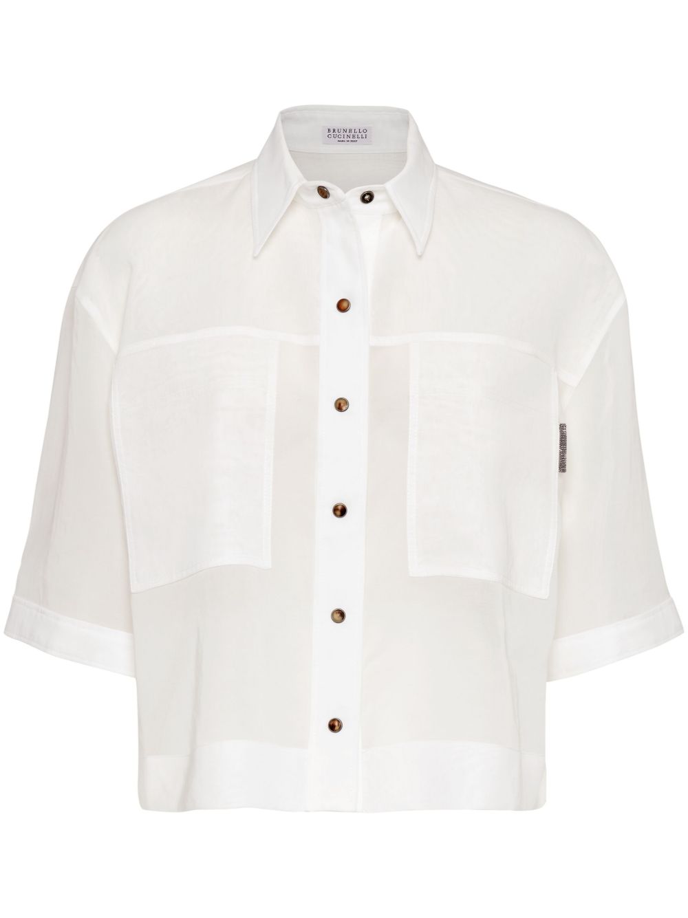 Brunello Cucinelli 短袖短款衬衫 - 白色