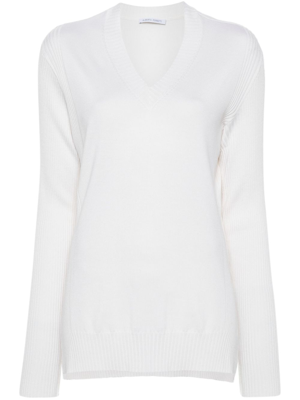 Alberta Ferretti V领针织上衣 - 白色