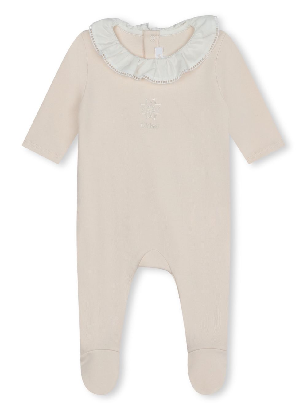 Chloé Kids logo刺绣荷叶边睡衣套装 - 中性色