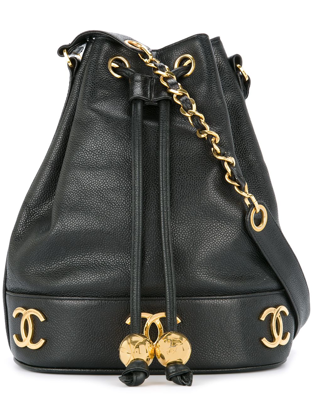 CHANEL Pre-Owned CC 抽绳水桶包（典藏款） - 黑色