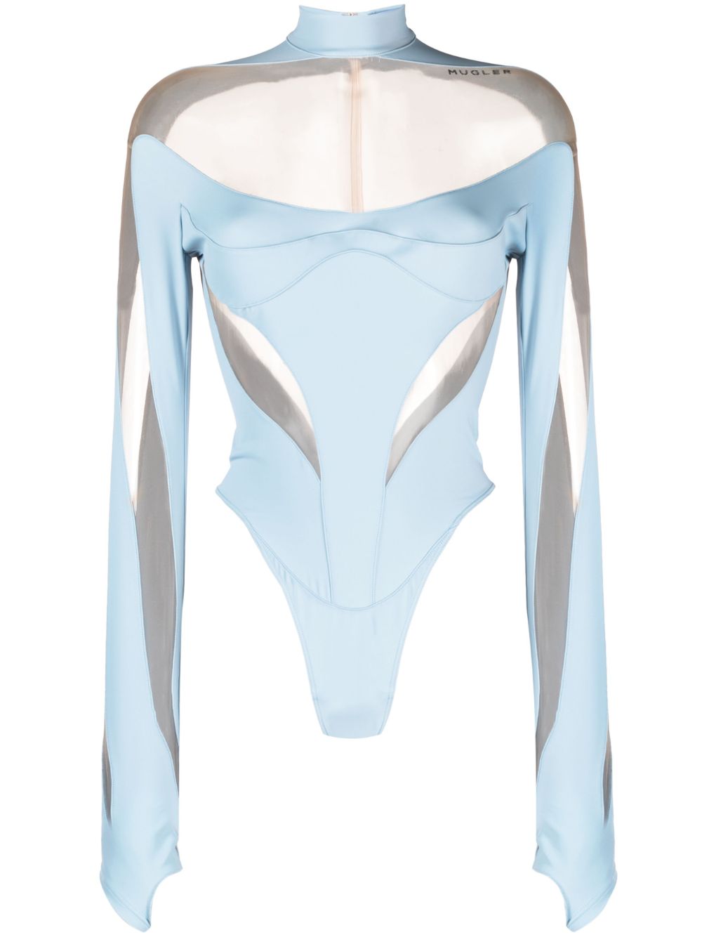 Mugler 半透明拼接连体紧身衣 - 蓝色