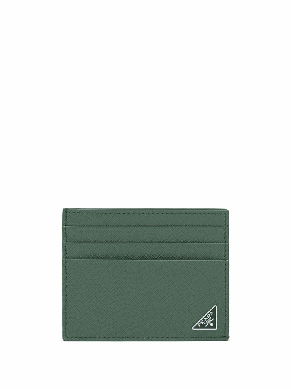 Prada 三角形logo皮质卡夹 - 绿色