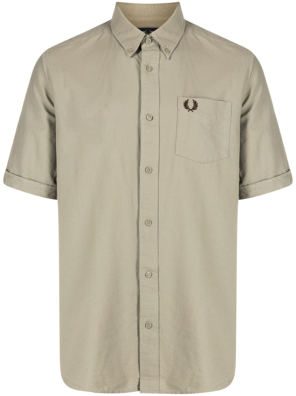 Fred Perry logo刺绣棉衬衫 - 绿色