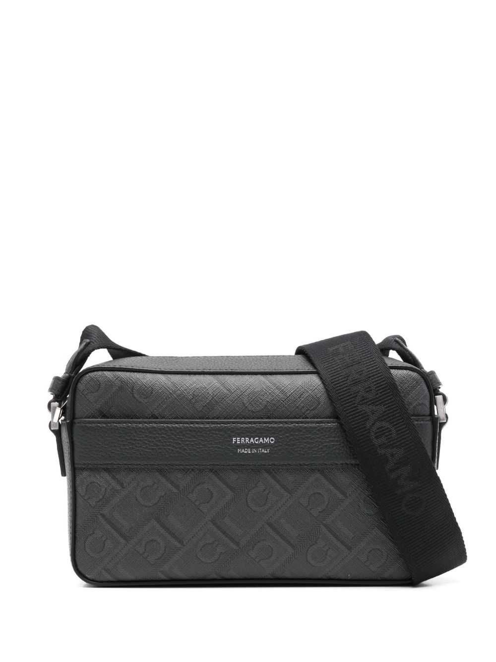 Ferragamo logo凹面压花邮差包 - 黑色