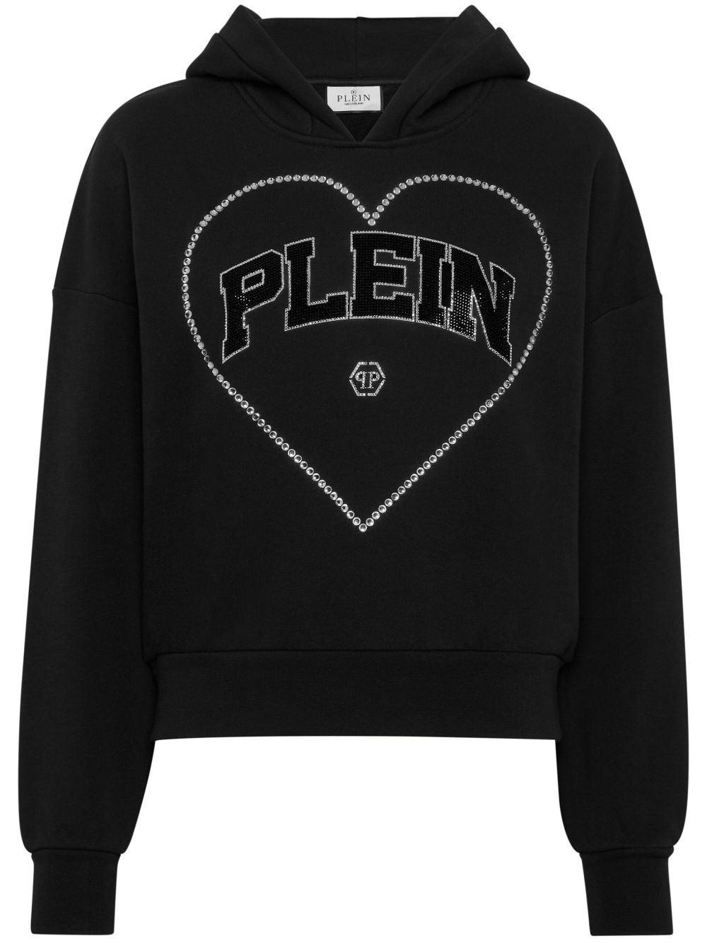 Philipp Plein 心形图案水钻缀饰连帽衫 - 黑色