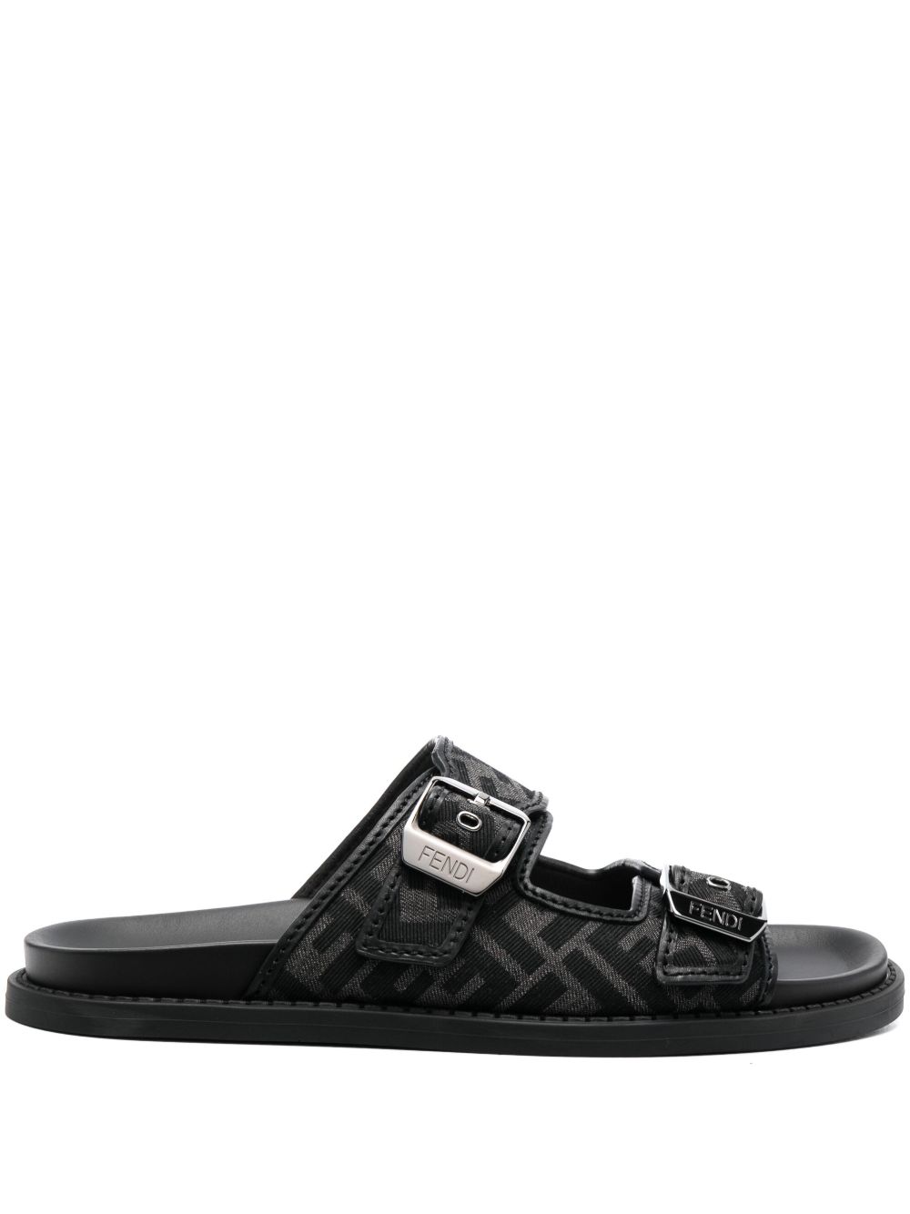 FENDI FF logo图案扣环凉鞋 - 黑色