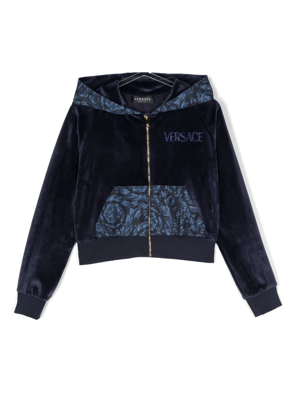 Versace Kids 晶饰连帽夹克 - 蓝色