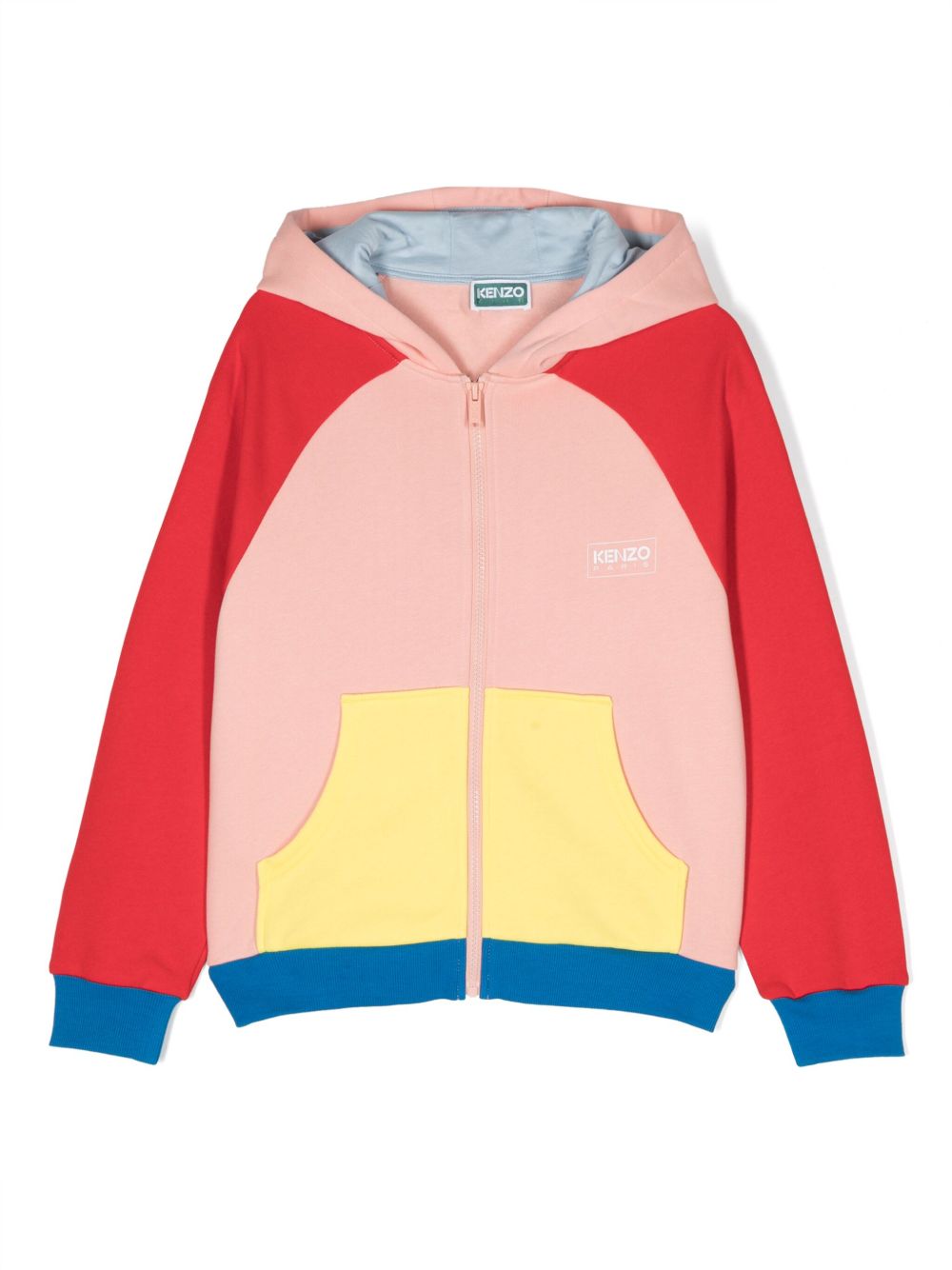 Kenzo Kids 拼色棉混纺拉链连帽衫 - 粉色