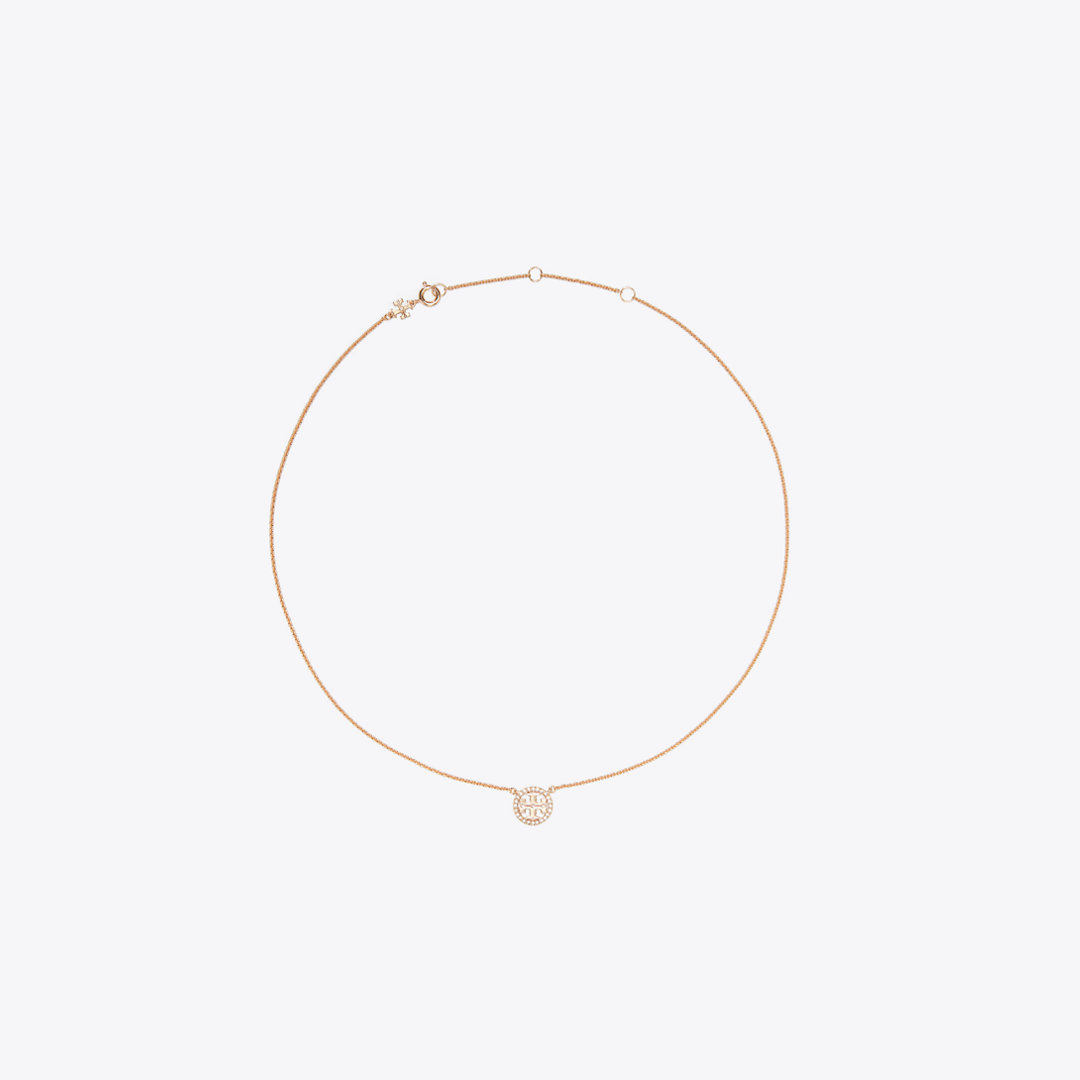 Tory Burch Miller Pavé Logo Delicate Necklace