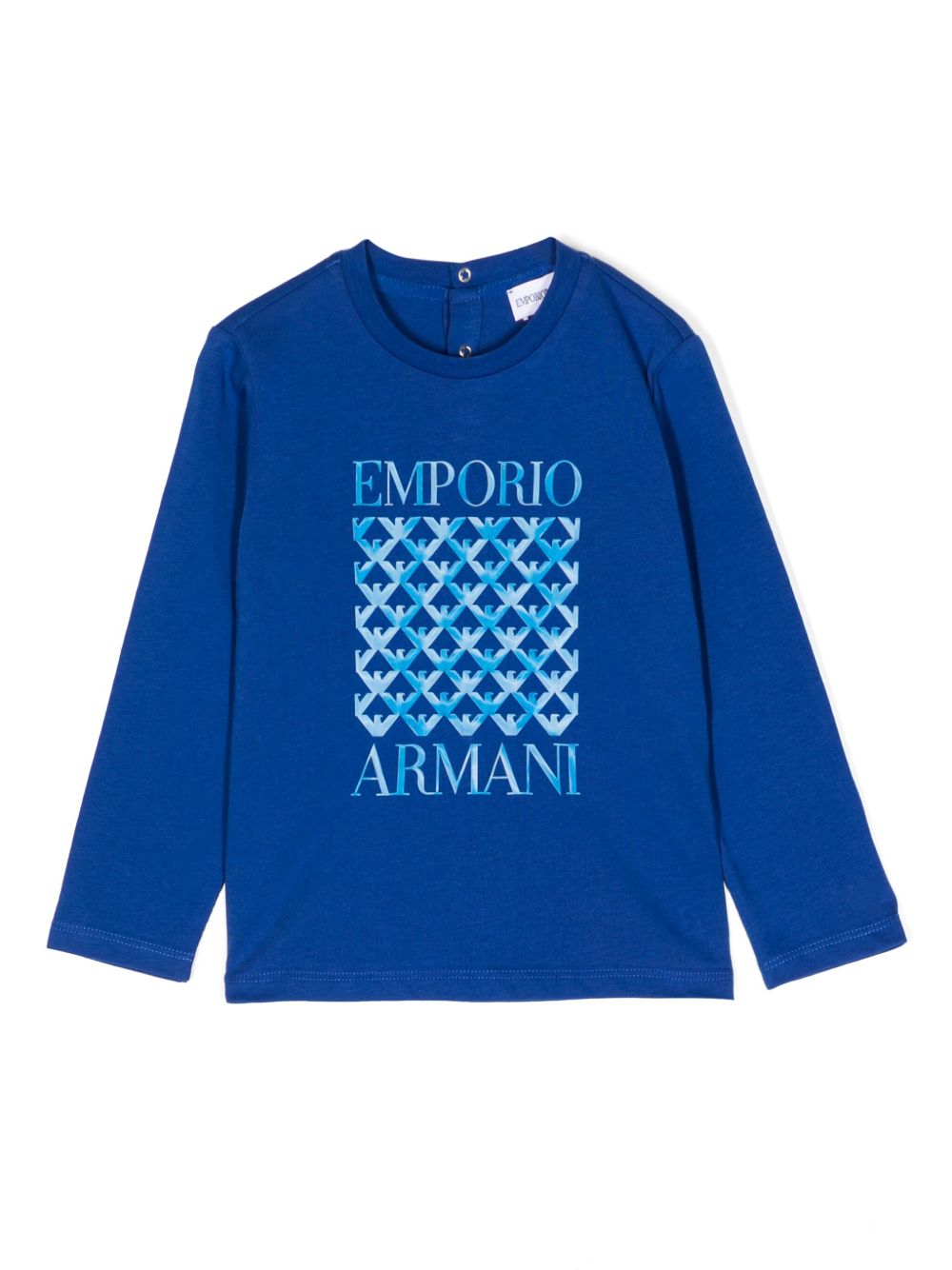 Emporio Armani Kids logo印花长袖T恤 - 蓝色