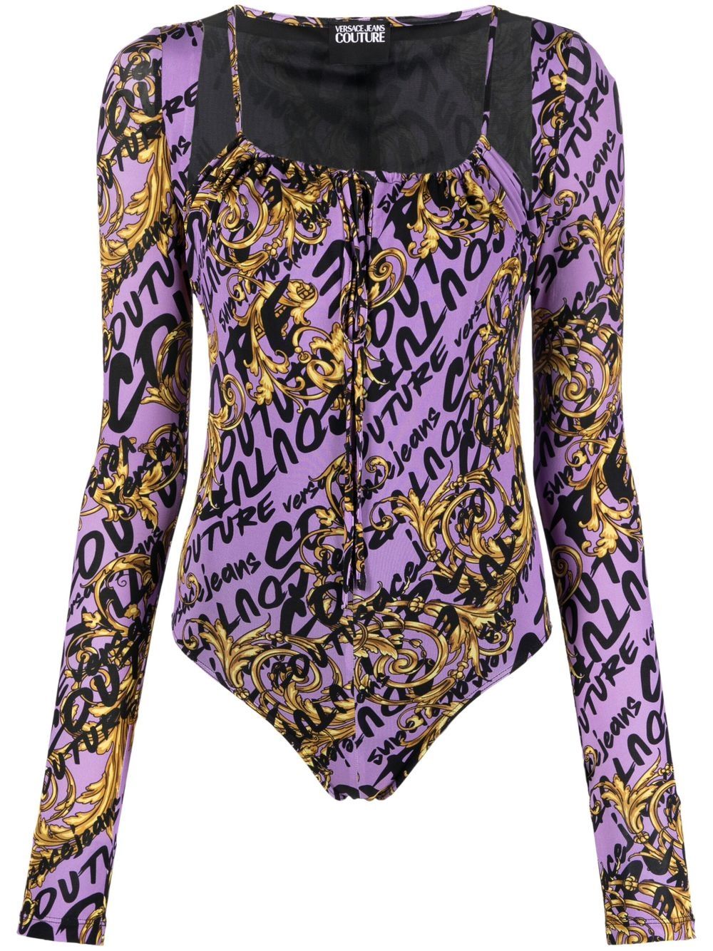 Versace Jeans Couture 范思哲 logo印花长袖连体紧身衣 - 紫色