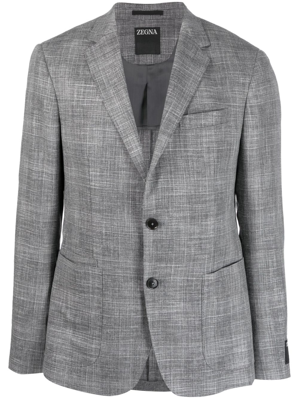 Zegna 格纹单排扣西装夹克 - 灰色