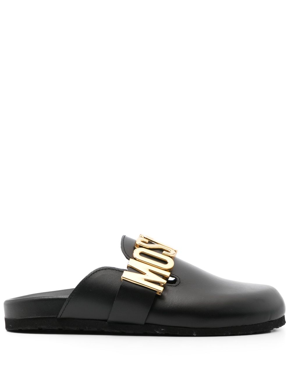 Moschino logo皮质凉鞋 - 黑色