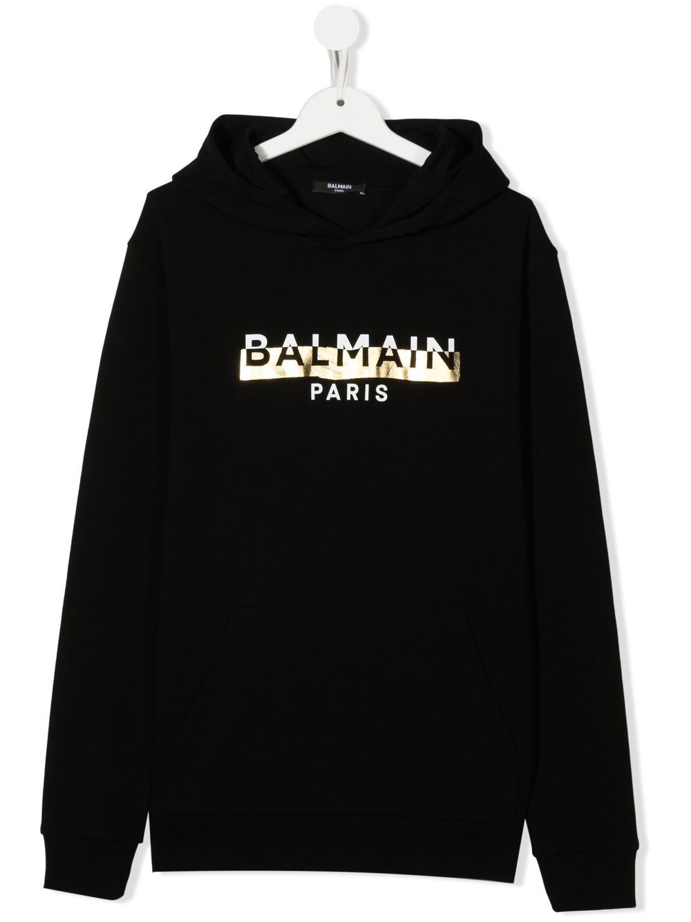 Balmain Kids 巴尔曼 logo印花连帽衫 - 黑色