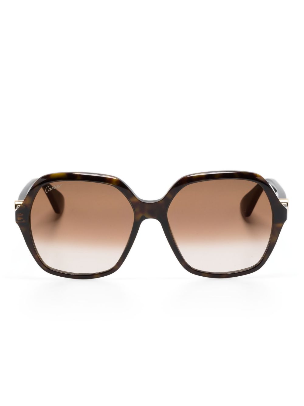 Cartier Eyewear logo标牌几何形镜框太阳眼镜 - 褐色