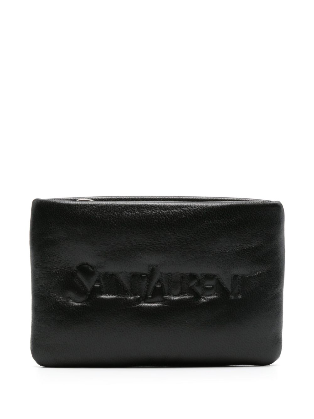 Saint Laurent logo凹面压花皮质钱包 - 黑色