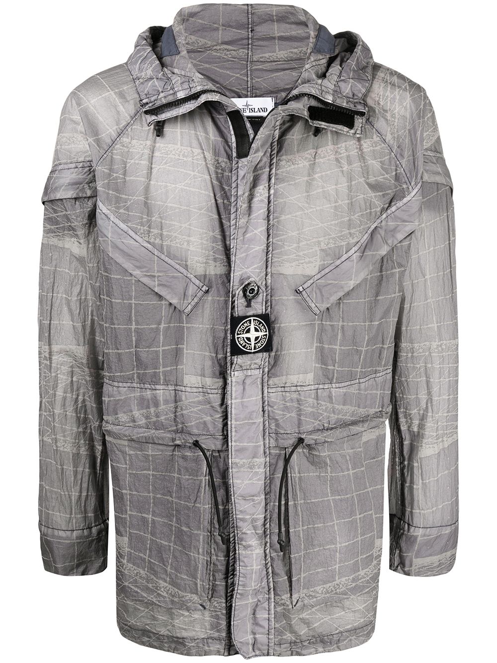 Stone Island 抽象印花连帽轻薄夹克 - 灰色