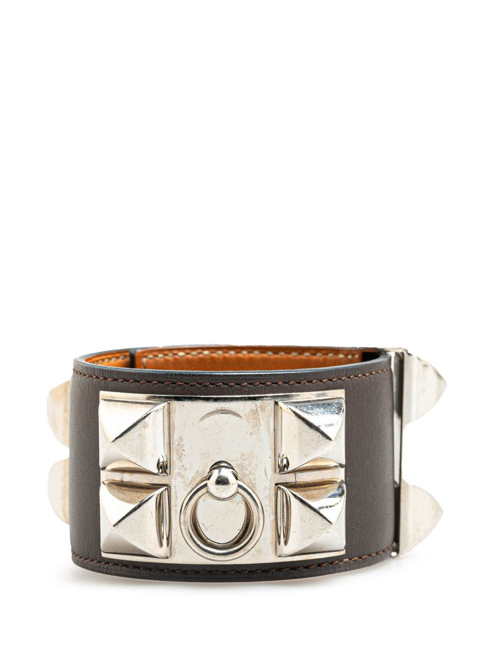 Hermès Pre-Owned 钯镀皮质 Collier de Chien 手镯（2013年典藏款） - 褐色