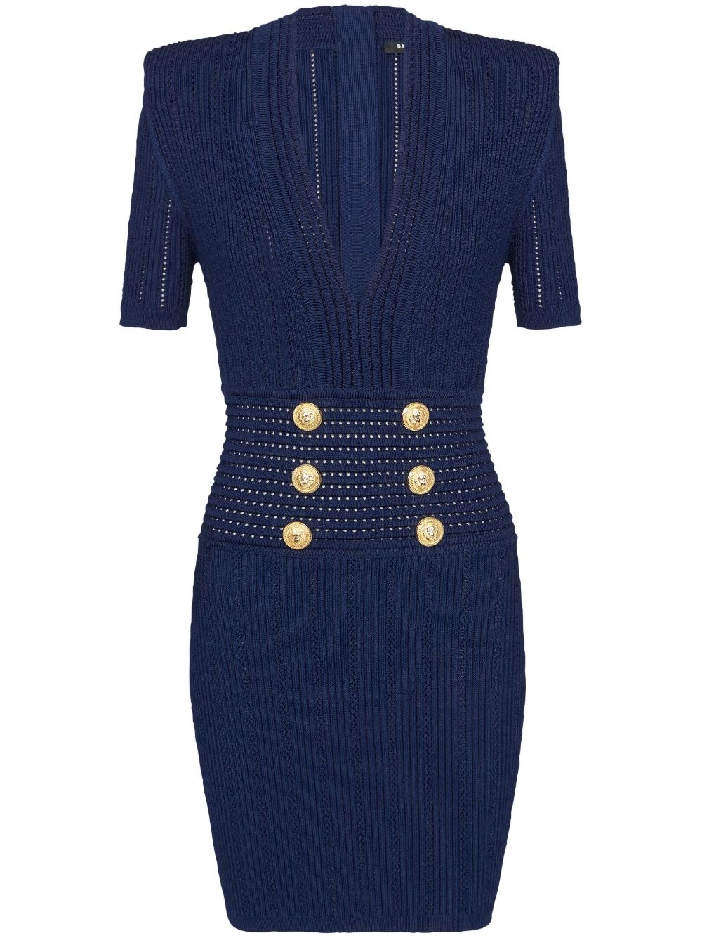 Balmain V领针织连衣裙 - 蓝色