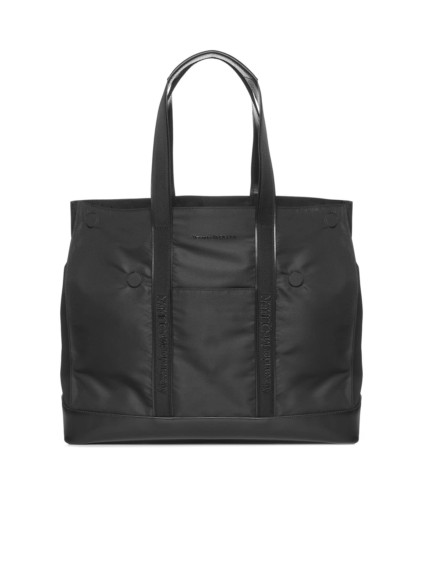 Alexander McQueen Black Nylon And Leather De Manta Tote Bag