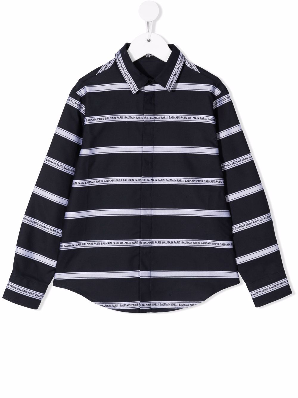 Balmain Kids 巴尔曼 logo印花条纹衬衫 - 蓝色