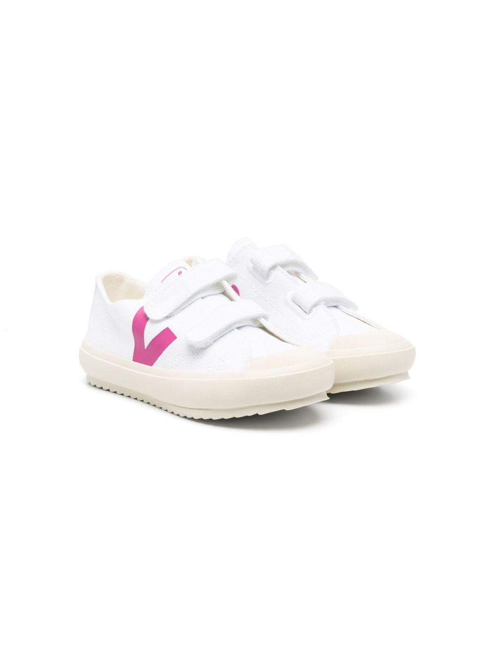 VEJA Kids logo印花魔术贴帆布运动鞋 - 白色