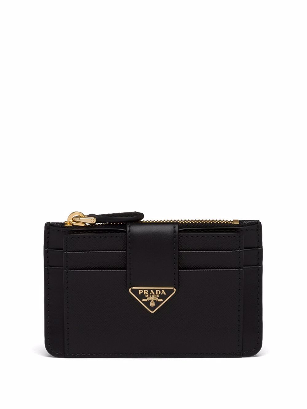 Prada logo标牌拉链钱包 - 黑色