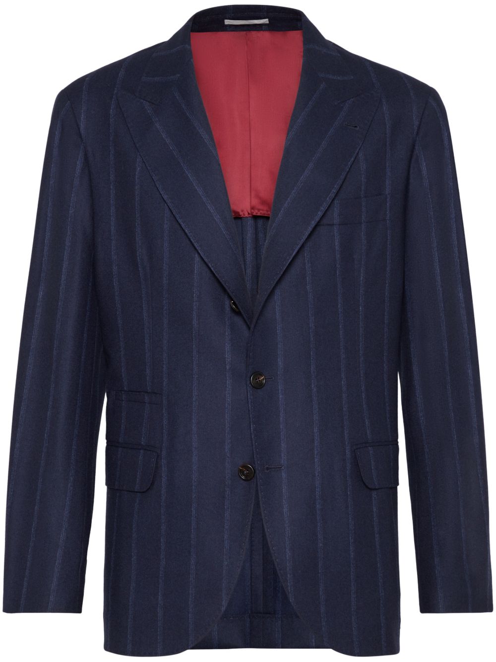 Brunello Cucinelli 条纹羊毛西装夹克 - 蓝色
