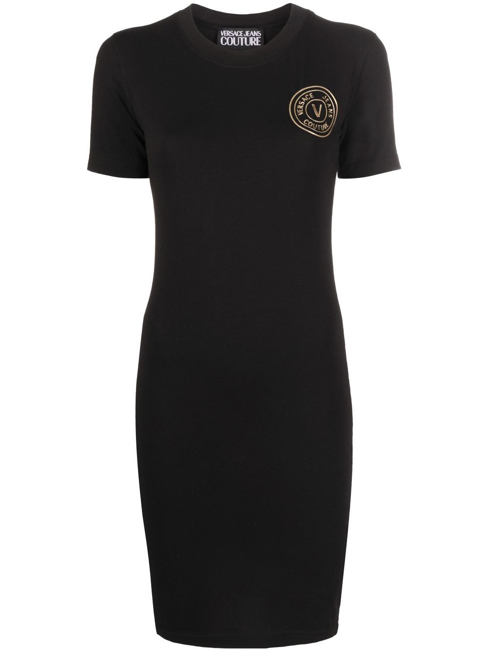 Versace Jeans Couture logo印花T恤式迷你连衣裙 - 黑色