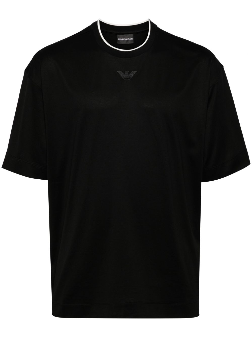 Emporio Armani logo刺绣T恤 - 黑色