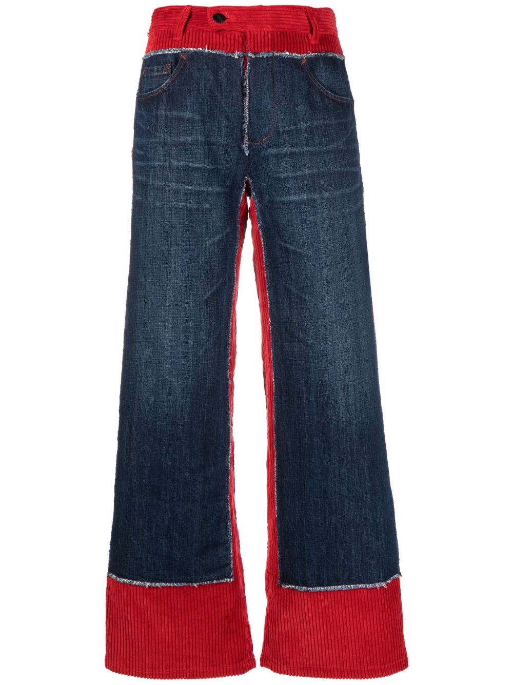 Jean Paul Gaultier Pre-Owned 灯芯绒牛仔拼接长裤（1990年代典藏款） - 蓝色