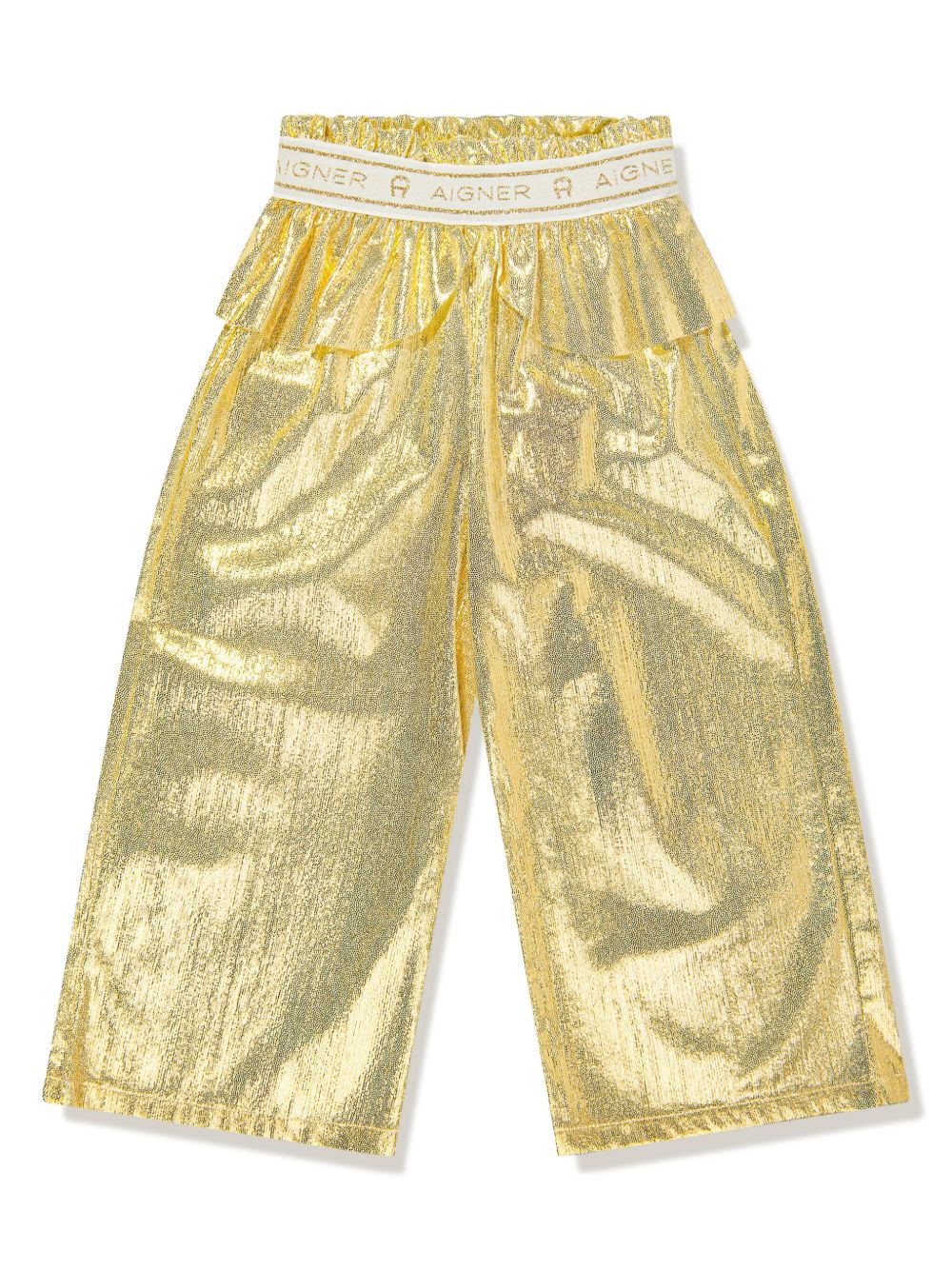 Aigner Kids 金属感束腰伞摆长裤 - 金色