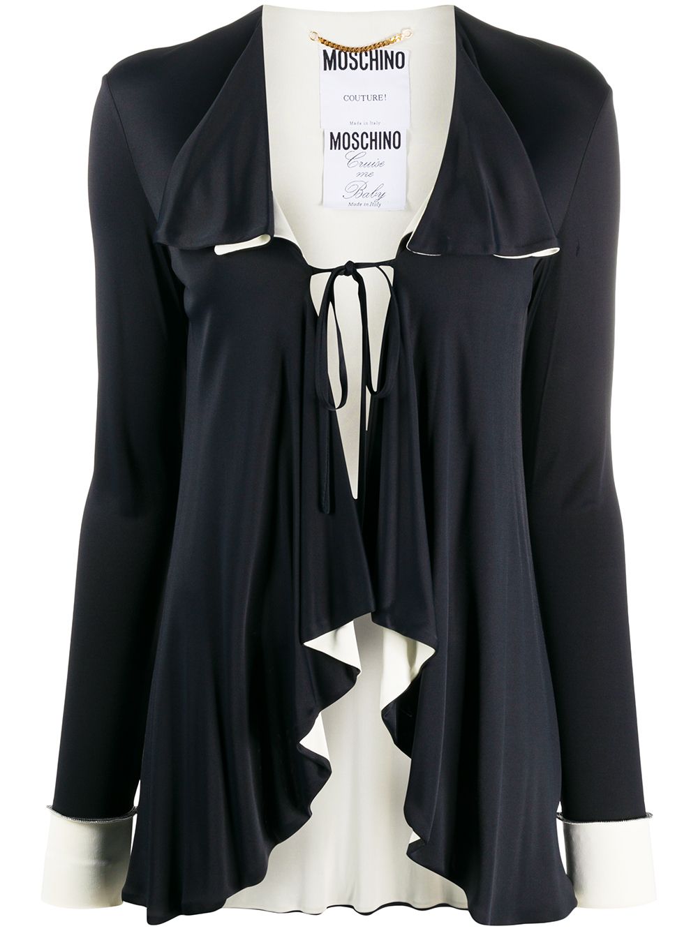 Moschino Pre-Owned 莫斯奇诺 垂坠感设计系带开衫 - 黑色