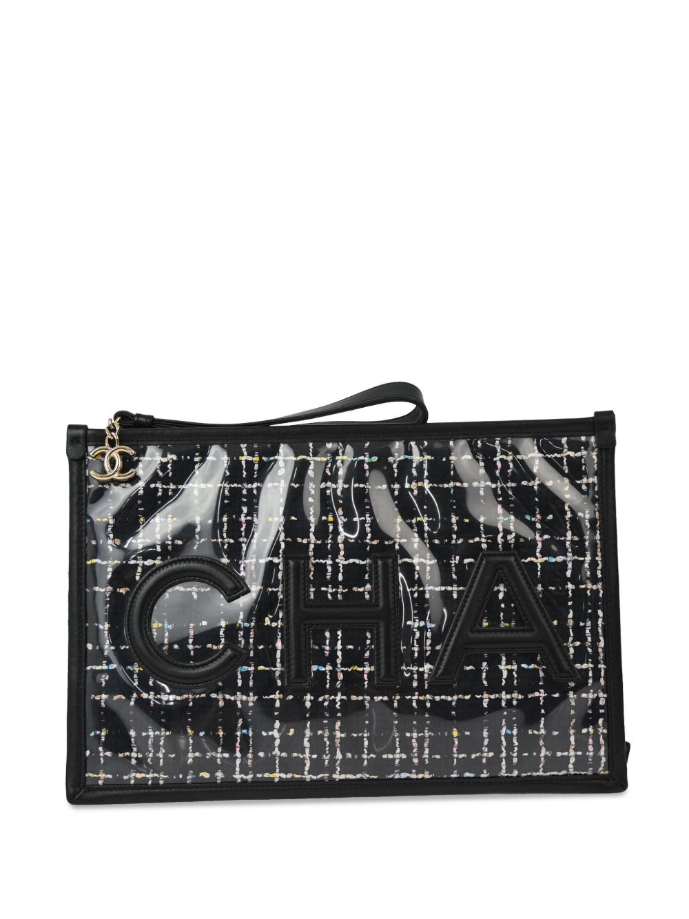 CHANEL Pre-Owned logo贴花手拿包（2010-2019年典藏款） - 黑色