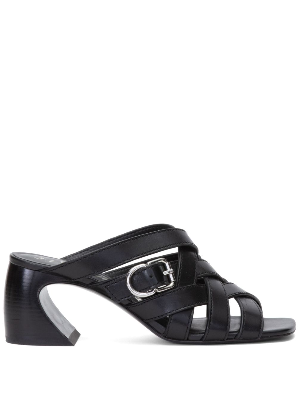 3.1 Phillip Lim ID 中跟镂空编织皮质穆勒鞋 - 黑色