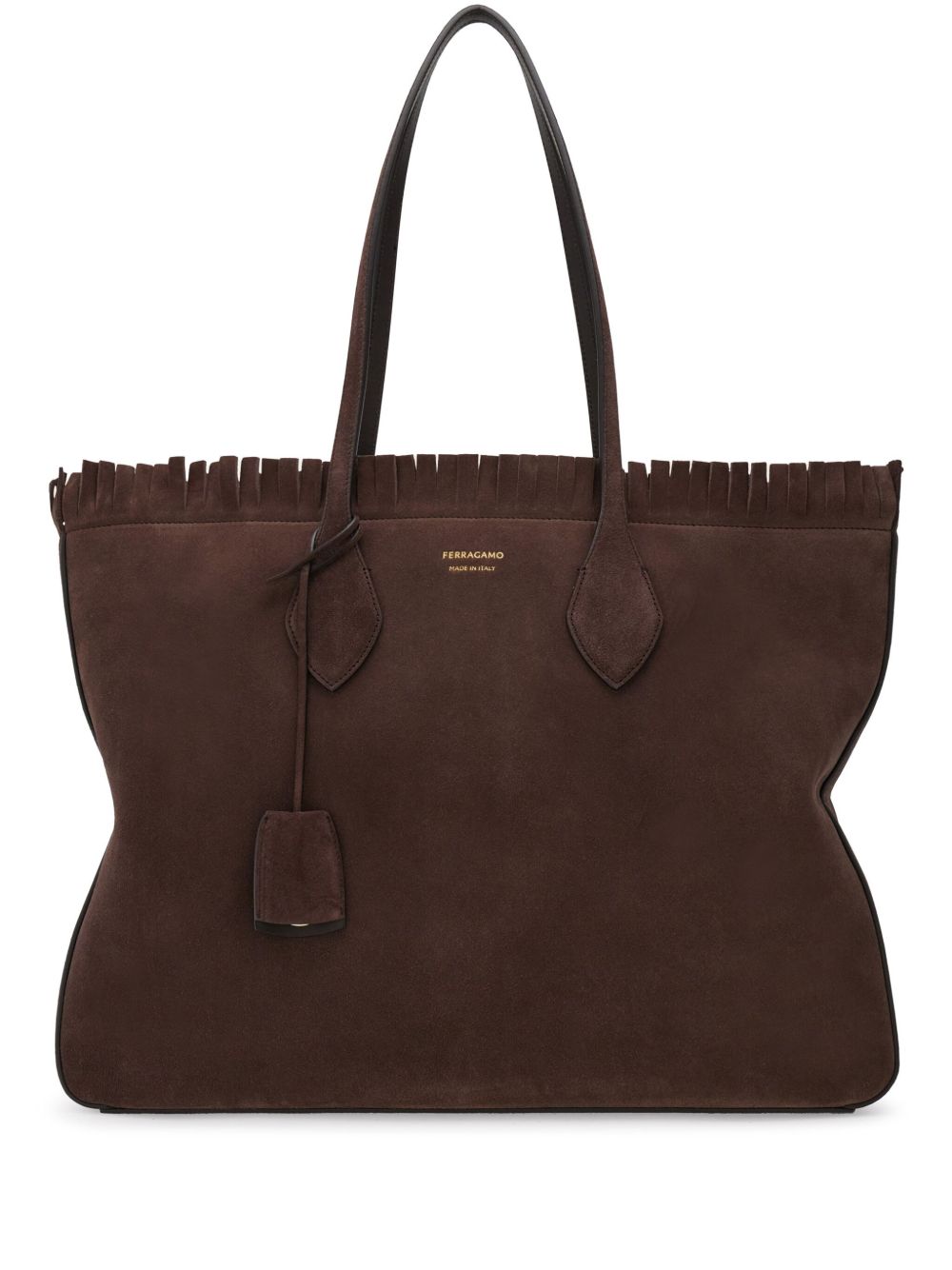 Ferragamo 中号绒面皮手提包 - 褐色