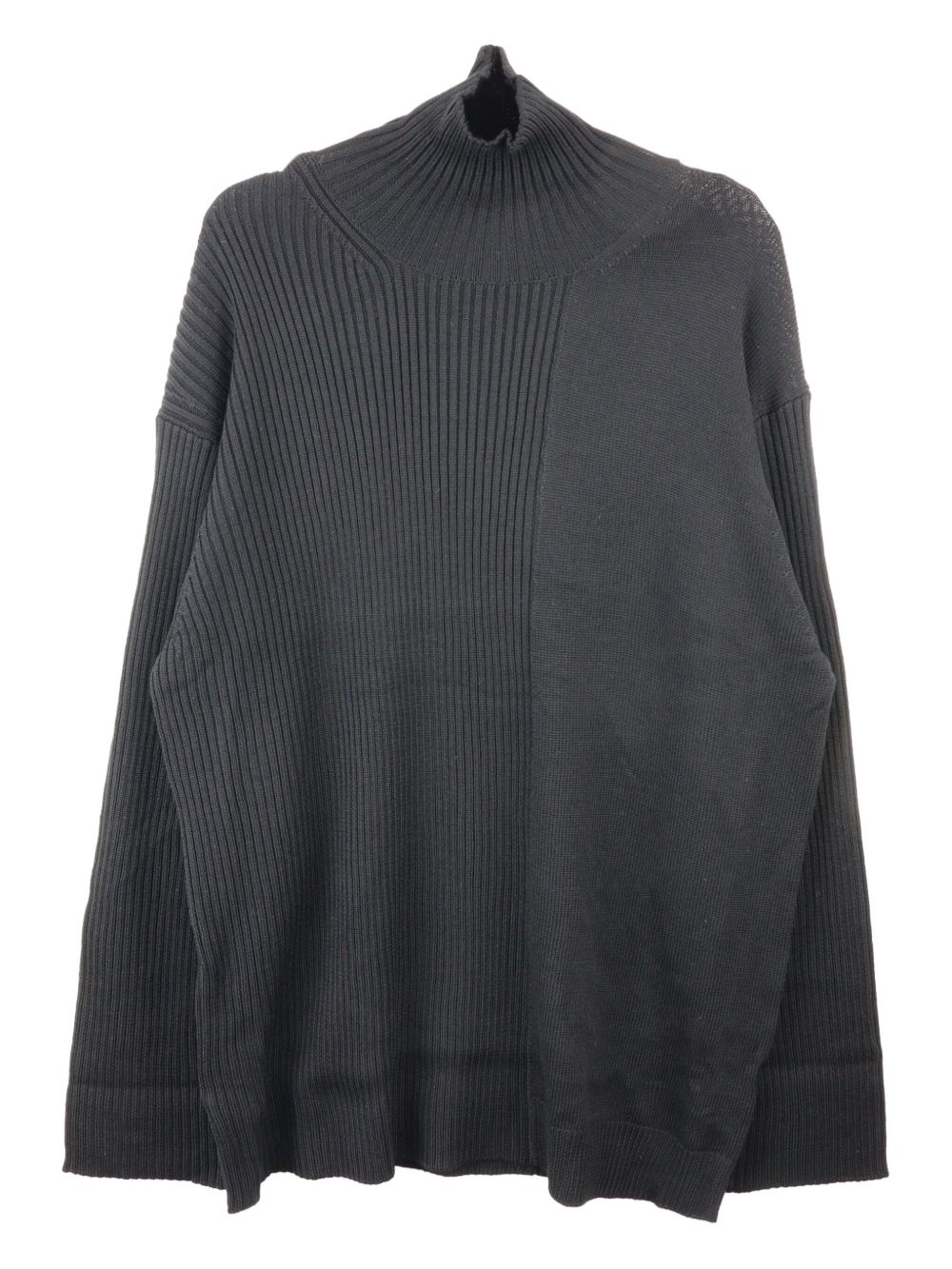 Yohji Yamamoto 对比罗纹羊毛毛衣 - 黑色