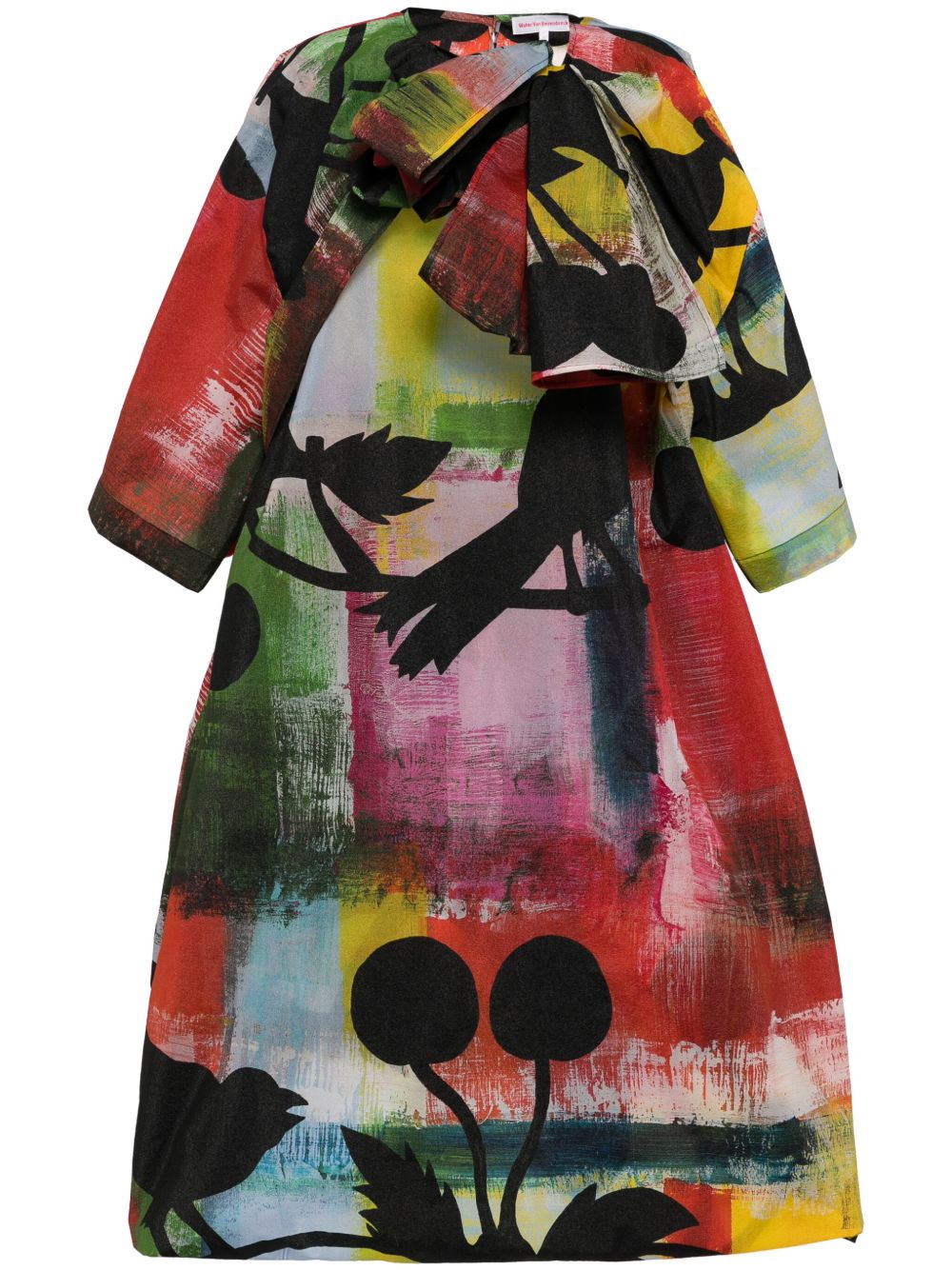 Walter Van Beirendonck 图案印花蝴蝶结细节迷你连衣裙 - 绿色