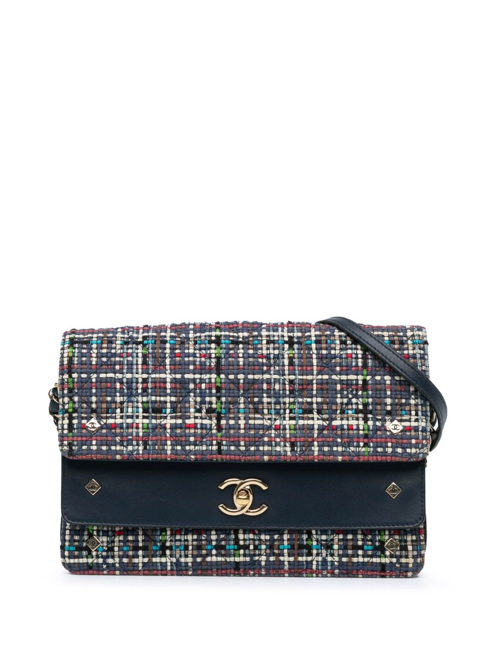 CHANEL Pre-Owned CC Multicolour Double Flap 粗花呢斜挎包（2016-2017年典藏款） - 蓝色