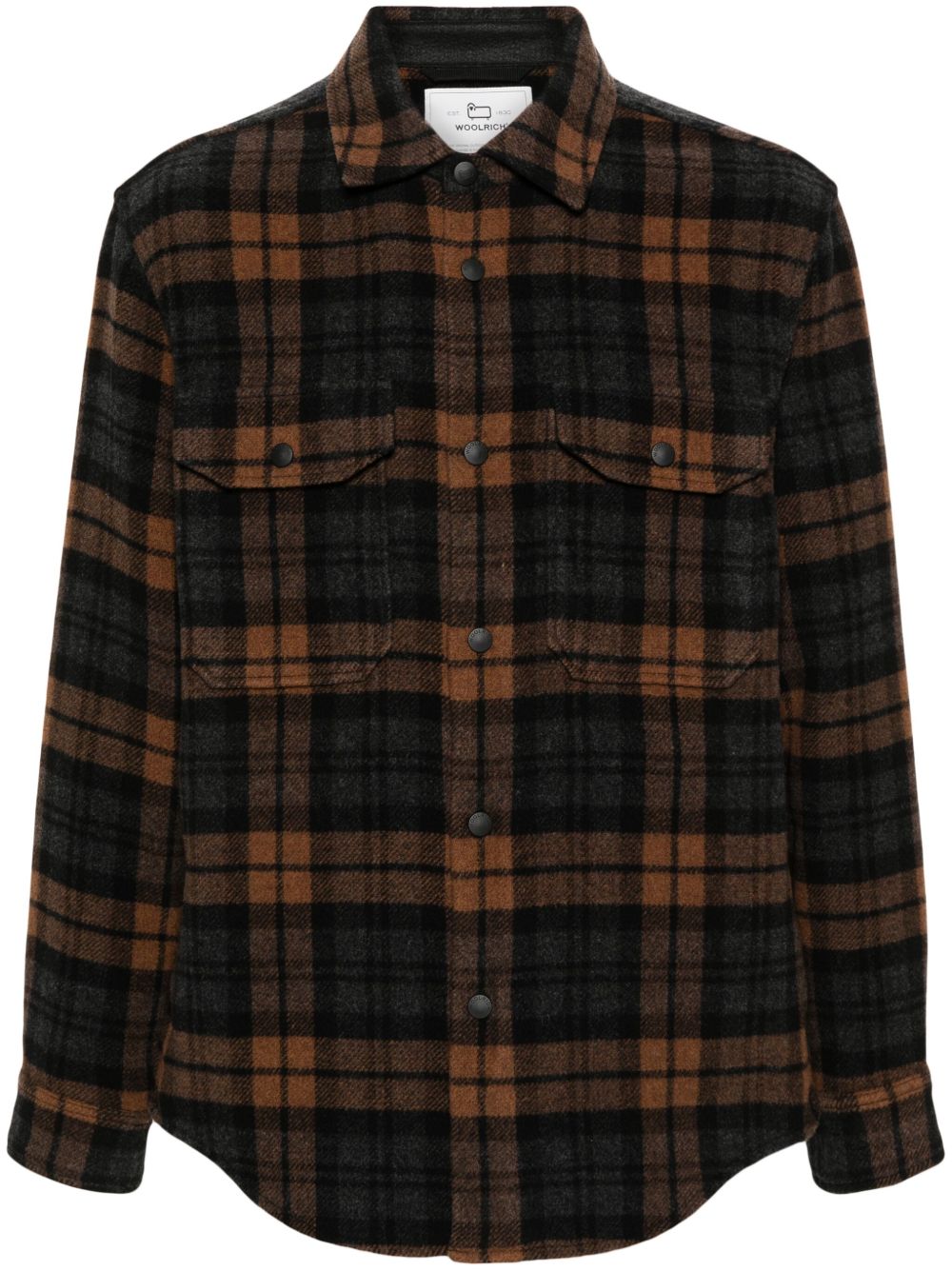 Woolrich 棉混纺格纹衬衫式夹克 - 褐色