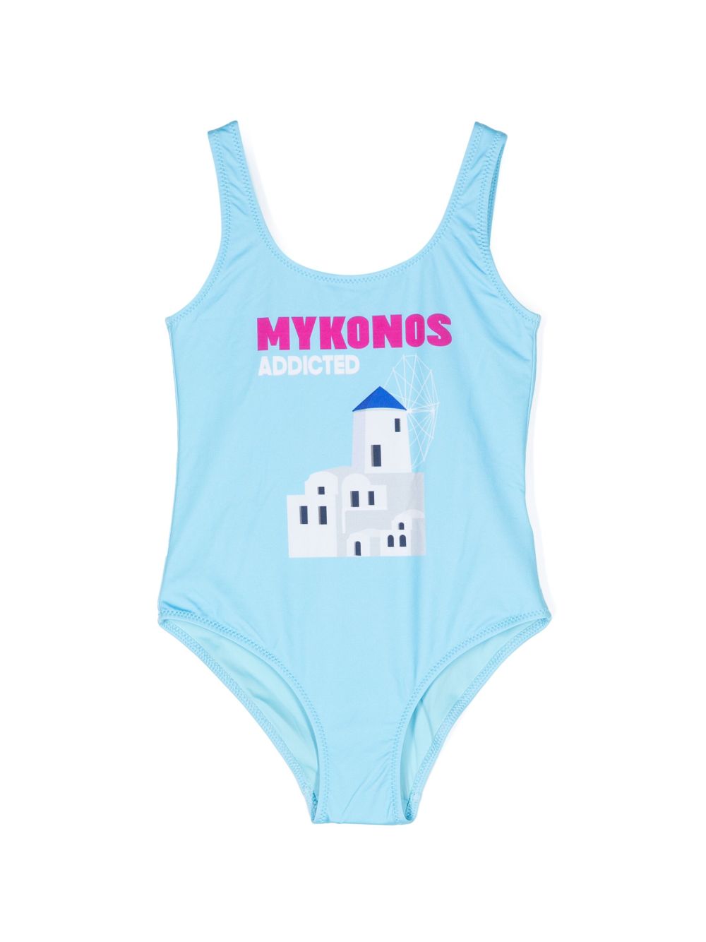 MC2 Saint Barth Kids Mykonos Addicted Postcard 连体泳衣 - 蓝色