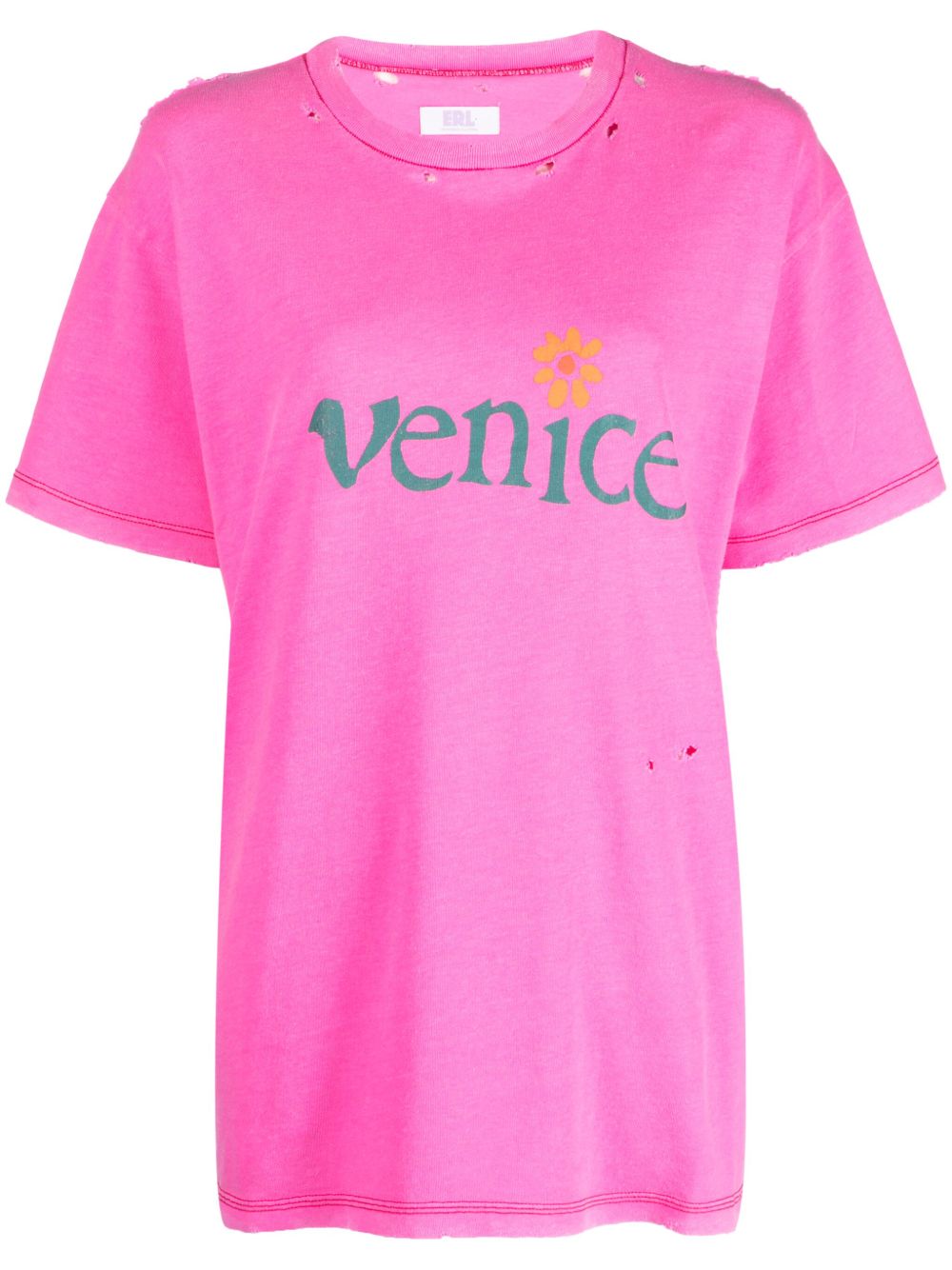 ERL Venice 印花仿旧T恤 - 粉色
