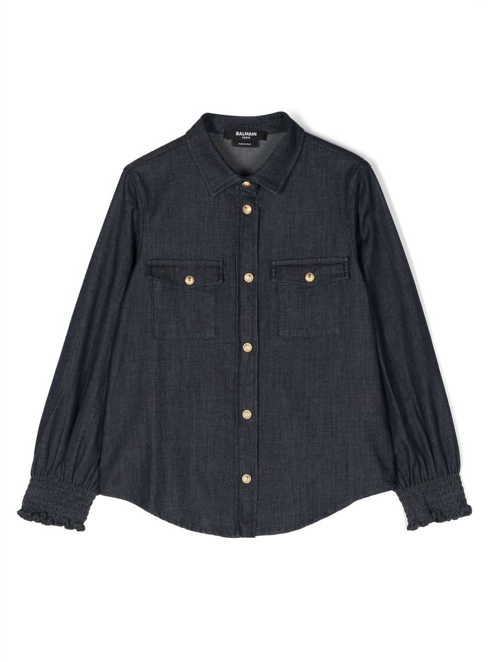 Balmain Kids 排扣开合衬衫 - 蓝色
