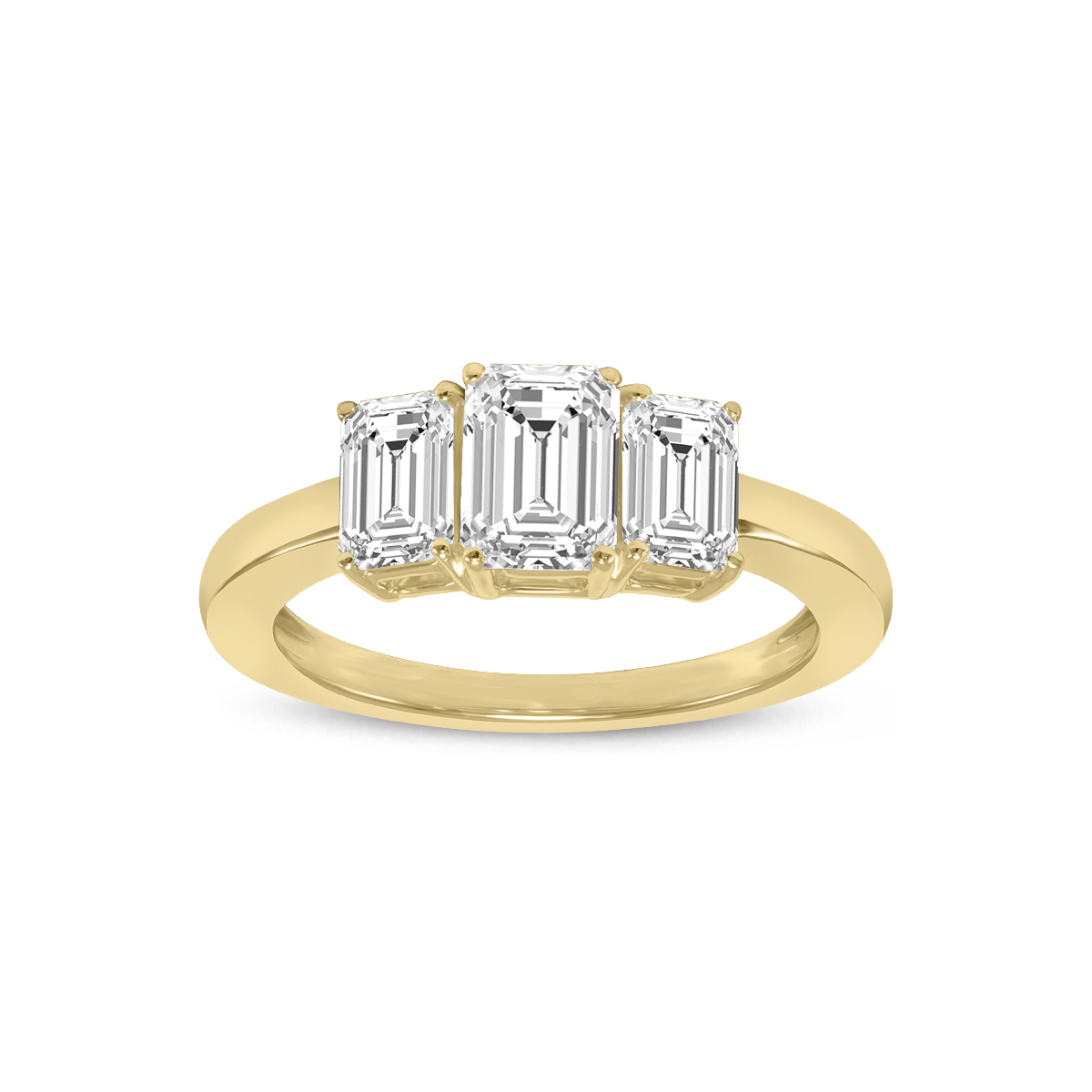 1.50 CTW Three Stone Emerald Cut Lab Grown Diamond Ring in 14K Yellow Gold