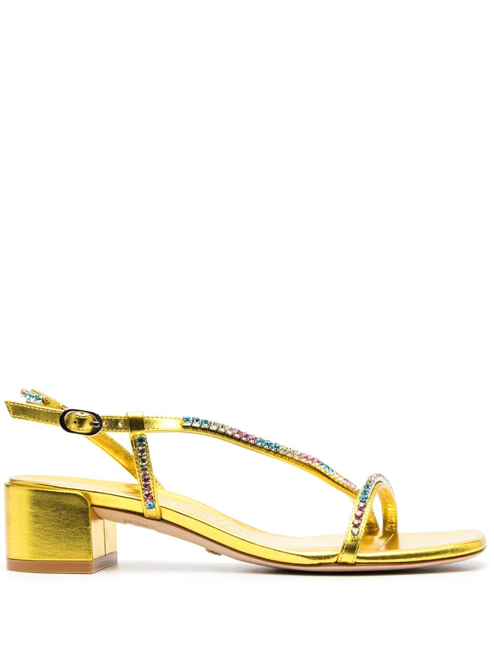 Stuart Weitzman 晶饰低粗跟凉鞋 - 金色